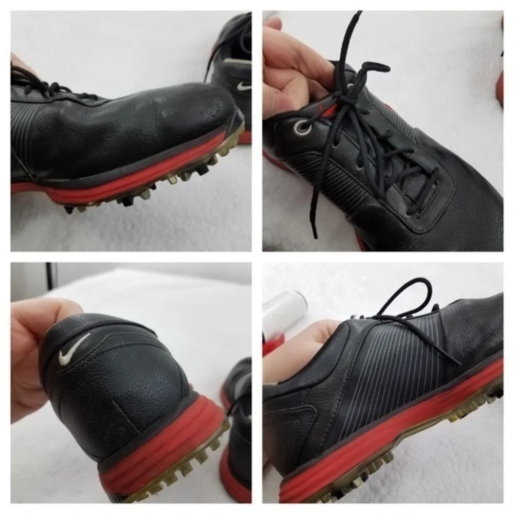 Nike Golf Cleats 8 lunar swingtip leather Control Black Red Flywire Tennis Shoes